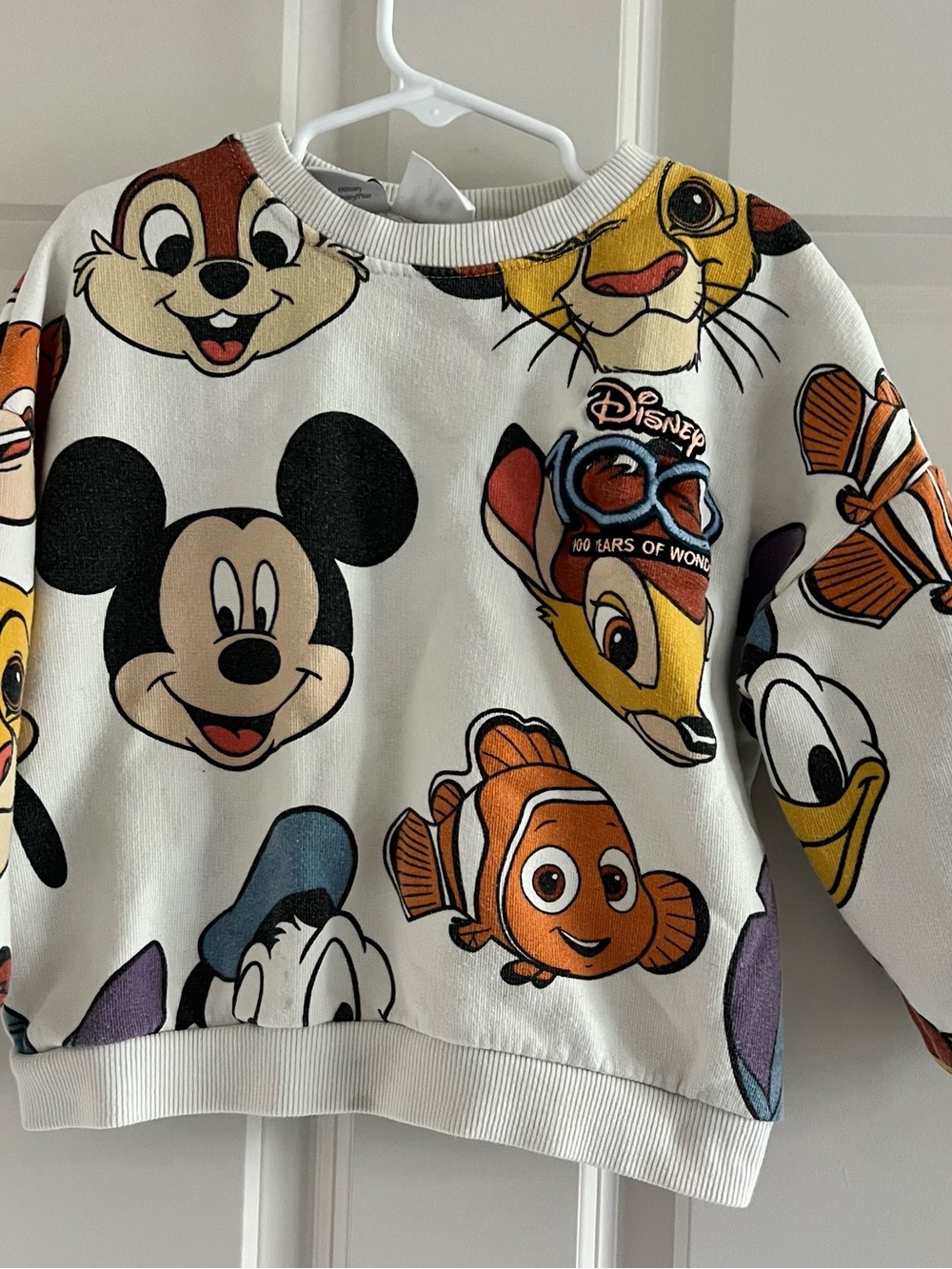 Zara White Kids Sweatshirt with Multicolor Disney Character Faces